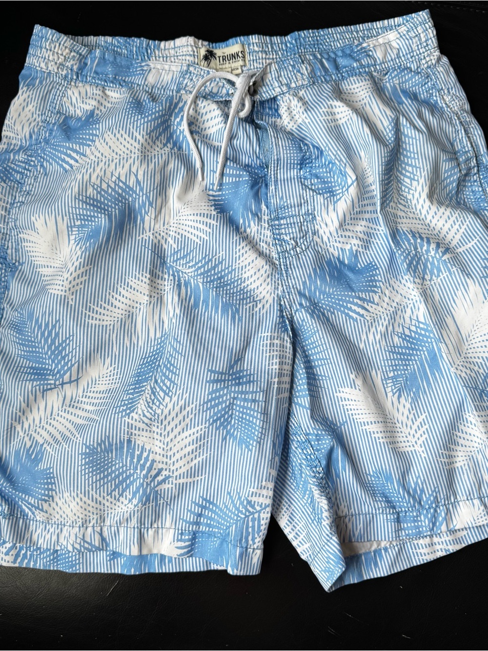 Men's Light Blue Palm Print Swim Trunks